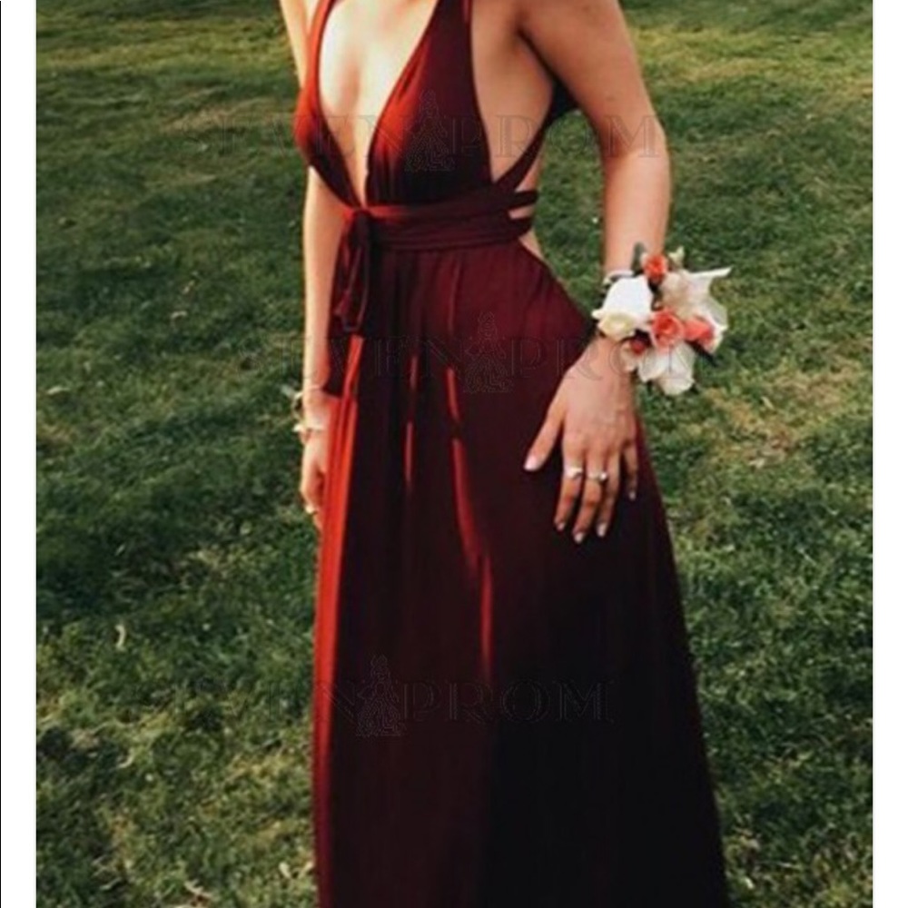 A-Line, convertible satin prom dress (Dark purple)